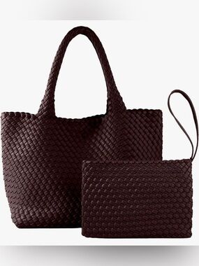 BRAND NEW Woven Leather Tote and Purse Vegan leather Coffee Brown O/S Like new